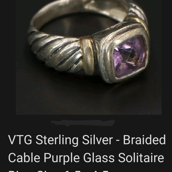 VTG Sterling Silver w gold accent braided rope ring 6.5 Purple Crystal Stone - Picture 8 of 9
